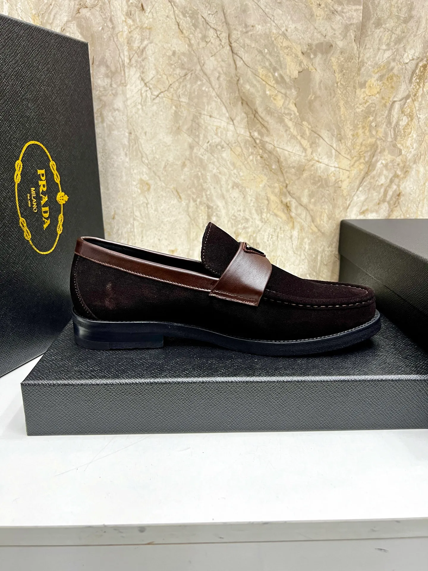 PRADA~ Size: 38-44 (customized 45/46 P: 💰880 P's original official website new high-end men's leather shoes, top-quality original replicas, made of imported open edge beads/calf leather, calf leather breathable lining, original leather outsole!